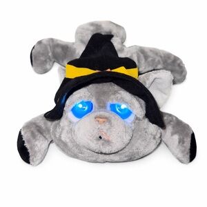 Animated Halloween Gray Cat Plush Light-Up Blue Eyes Magic Cat Stuffed Toy 20”
